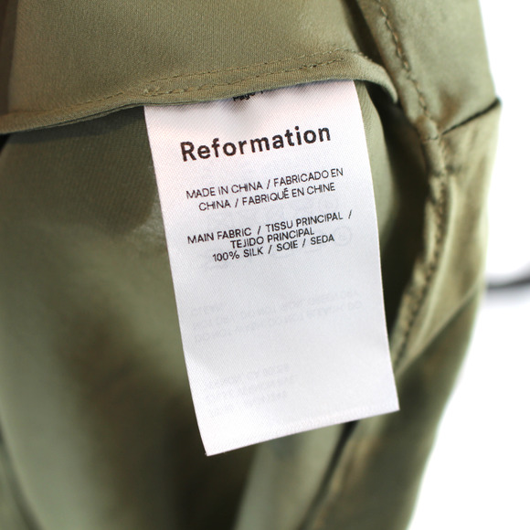 Reformation Aden Silk Artichoke Tie Shoulder Satin Midi Dress XL Green Slip Midi - Picture 8 of 8